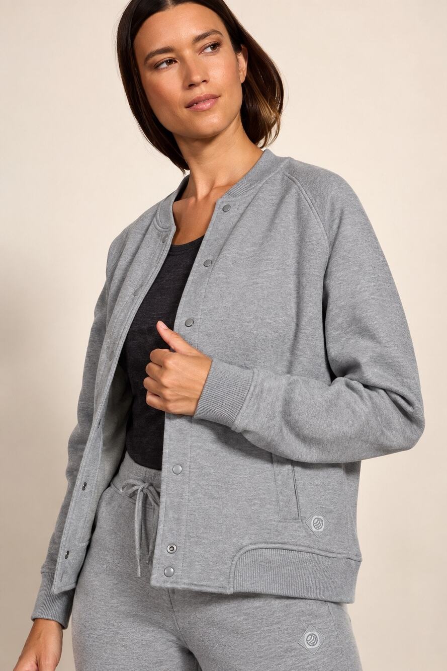 MPG Luxefleece Bomber Jacket Women’s Medium Gray Snap Front NWOT